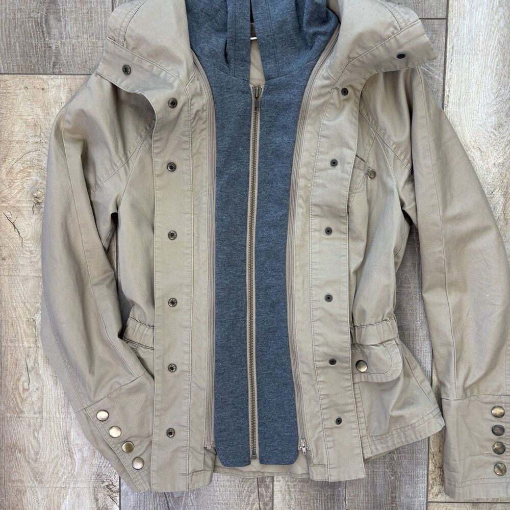 DKNY Womens Utility Layered Hooded Jacket Tan Khaki Sz S Gorpcore Field Military - Picture 9 of 16